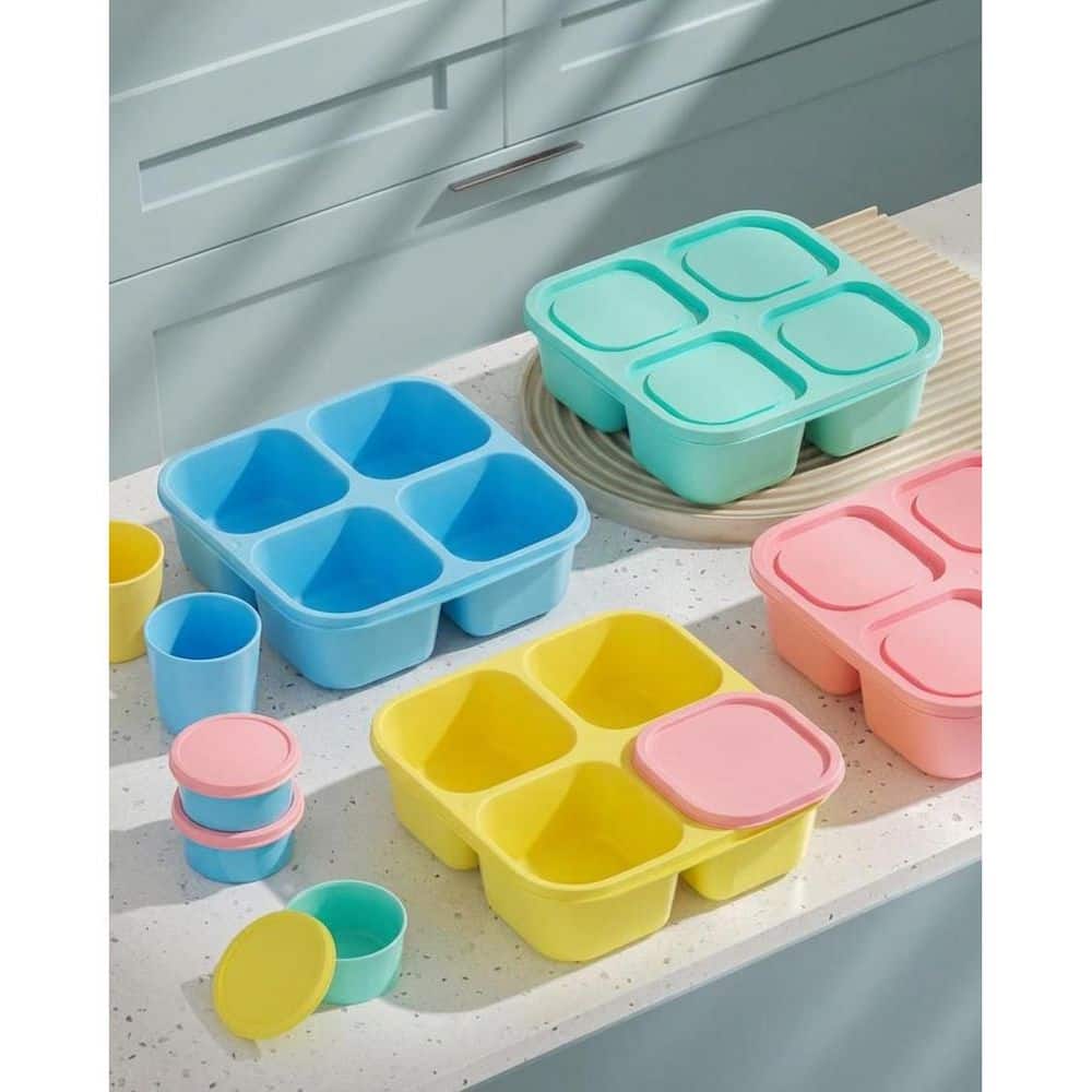 Divided 4 Compartment Snack Containers BPA-Free Plastic Lunch Box with Lids Reusable Bento Box 4 Piece price history on PriceWatchPro