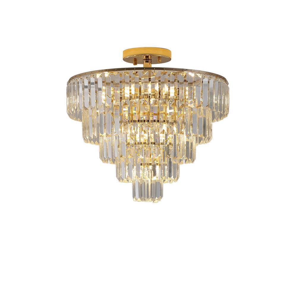 10-Light 5-Tier Gold Crystal Semi-Flush Mount Chandelier for Living Room, Dining Room, Bedroom with No Bulbs Included price history on PriceWatchPro