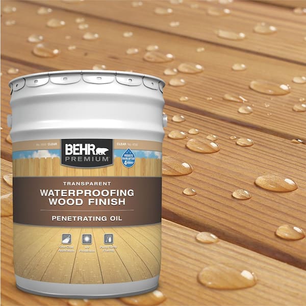 BEHR PREMIUM 5 Gal. Transparent Penetrating Oil-Based Exterior Waterproofing Wood Stain Clear Tint Base