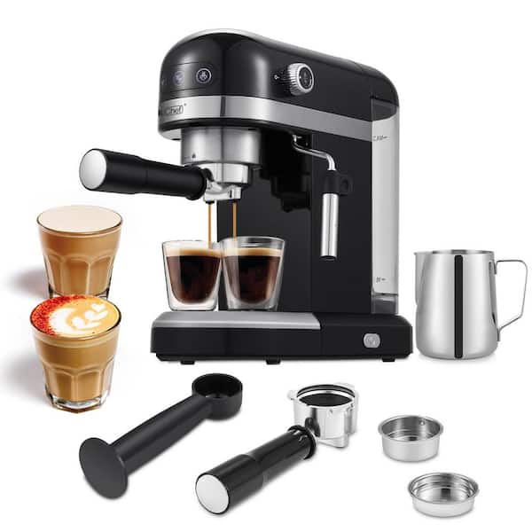 LITIFO Single Serve Coffee Maker with Milk Frother, 6 In 1 Coffee Machine  for Tea, K Cup Pods & Ground Coffee, Compact Cappuccino Machine and Latte Maker  combo (Black) 