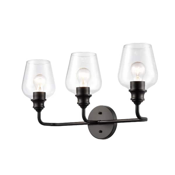 ZACHVO 23 in. 3-Light Black Vanity Light with Clear Glass Shade