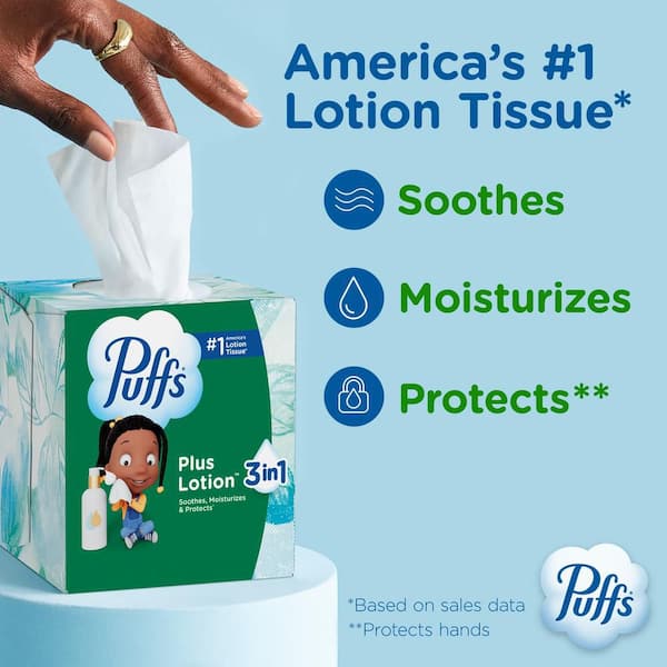 Puffs Plus Lotion 2-Ply Facial Tissue Cube Box (224-Tissues, Multi