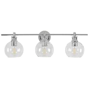 Pavia 28 in. 3-Light Chrome Vanity Light with Clear Glass
