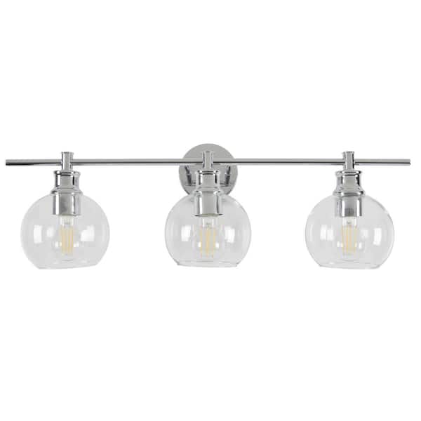 STANFORD LIGHTING Pavia 28 in. 3-Light Chrome Vanity Light with Clear Glass