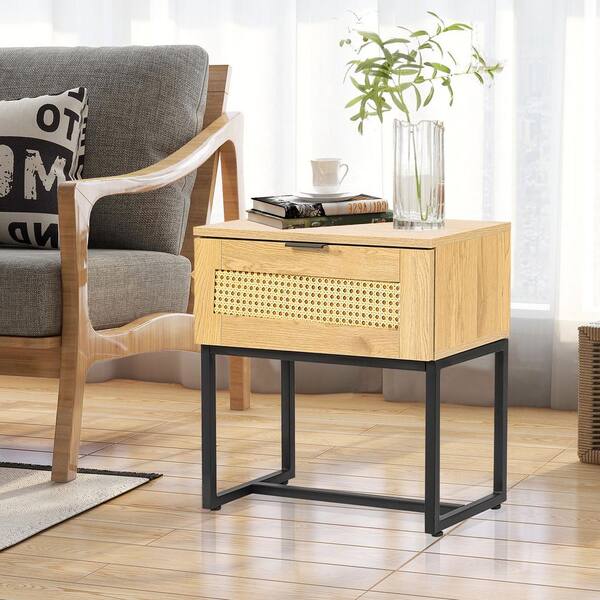 woven rattan bedside table