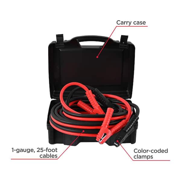 Booster/Jumper Cables Metrostreet 1 Gauge 25ft Heavy Duty Carrying Case 