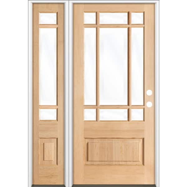 Krosswood Doors 36 in. x 80 in. 3/4 Prairie-Lite with Beveled Clear Glass Unfinished Right Hand Hemlock Prehung Front Door Left Sidelite