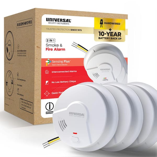 (3-Pack) Hardwired & 10-Year Battery Backup Smoke Detector with Ionization Sensor
