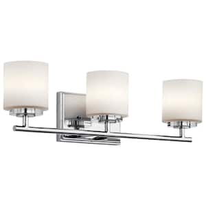 Ohara 22 in. 3-Light Chrome Halogen Transitional Bathroom Vanity Light with Satin Etched Cased Opal Glass