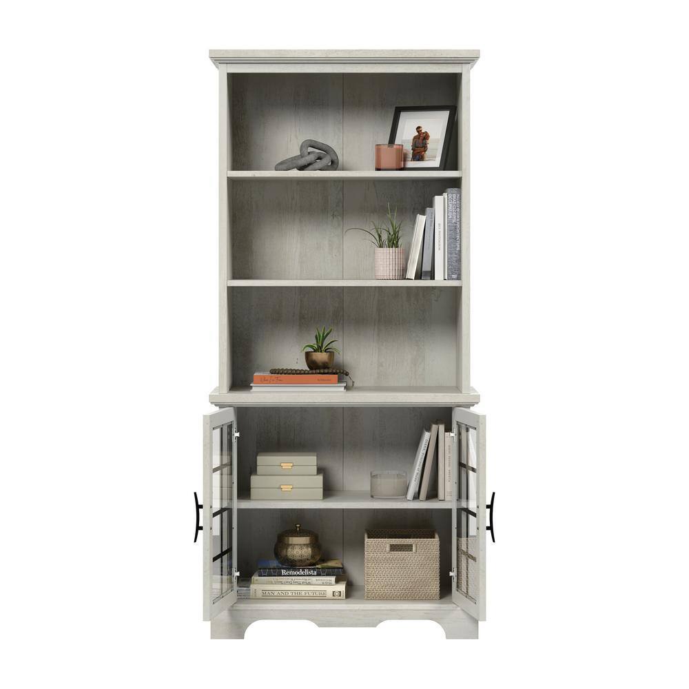 72" Winter Oak Adjustable Bookcase with Glass Doors
