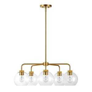 27.75 in. 5-Light Antique Brass Shaded Chandelier with Bubble Glass Shade