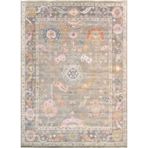 Oushak Silver/Grey 8 ft. x 10 ft. Floral Wool Area Rug