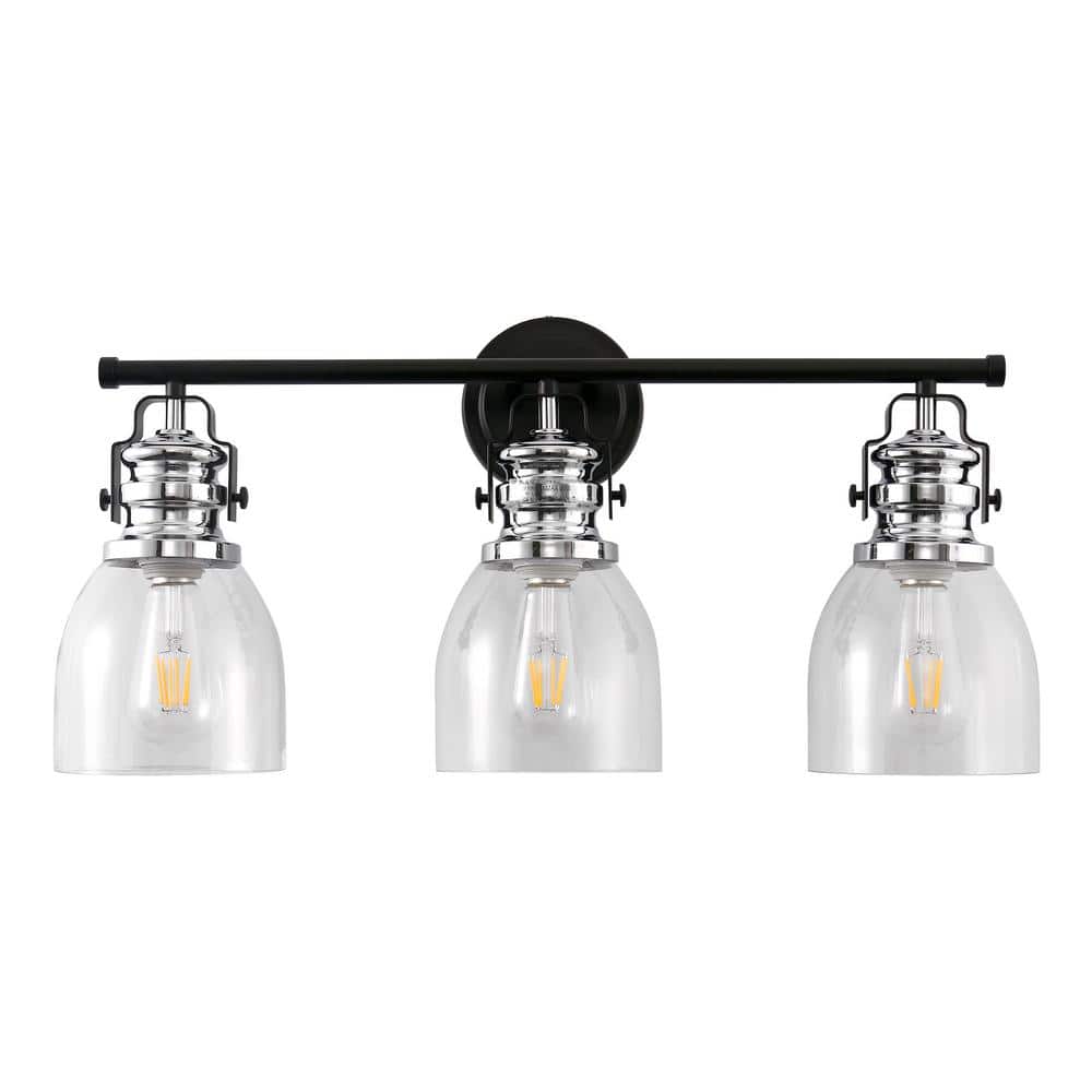 24 in. 3-Light Black and Brushed Nickel Vanity Light with Clear Glass Bell Shades for Bathroom price history on PriceWatchPro