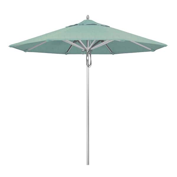 California Umbrella 9 ft. Silver Aluminum Commercial Market Patio Umbrella with Pulley Lift in Spa Sunbrella