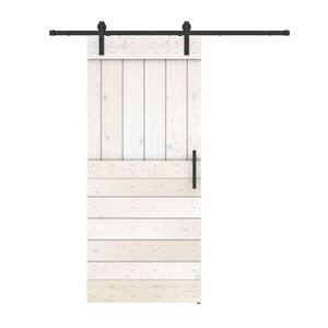 Base Lite 42 in. x 84 in. White Finished Pine Wood Sliding Barn Door with Hardware Kit (DIY)