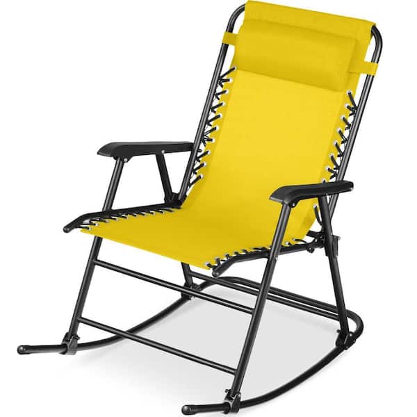 Folding Rocking Steel Outdoor Lounge Chair in Sunflower Yellow