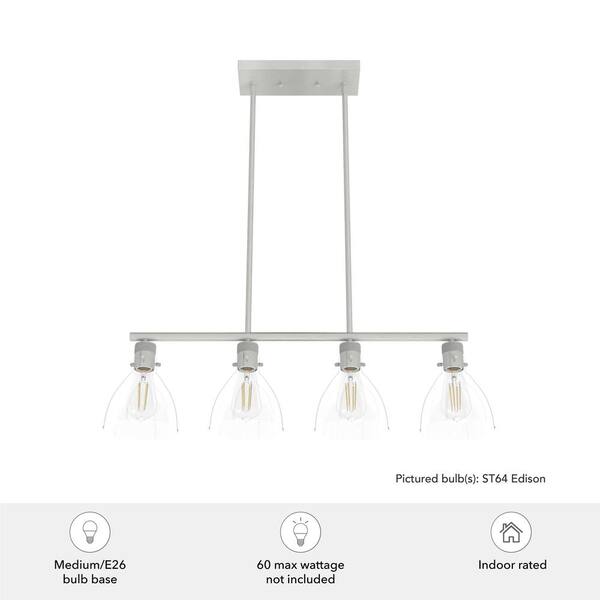 Hunter Van Nuys 4-Light Brushed Nickel Island Linear Chandelier for Kitchen Island with No Bulbs Included