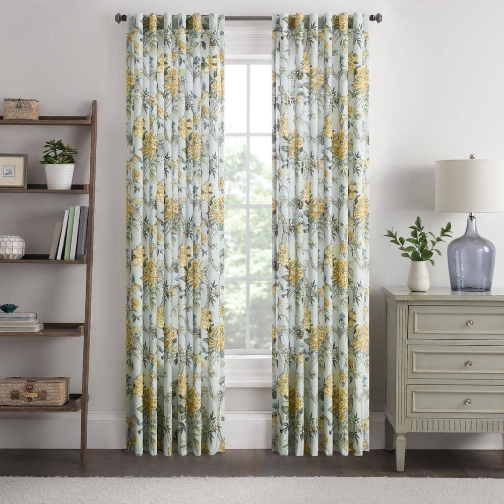Luxury Vintage 42 in. W x 84 in. L Velvet and Sheer With Border Pompom Trim  Window Curtain Panel in Light Gray Single