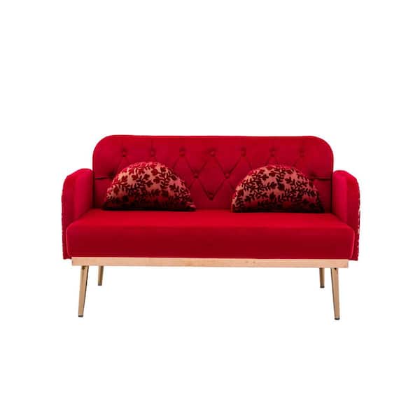 Donason 55.12 in. W Square Arm Velvet Straight Sofa in Red