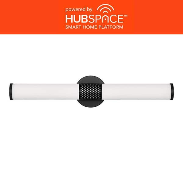 PENROSE 24 in. SMART Matte Black Perforated LED Vanity Light Wireless Powered by Hubspace 2700K-5000K Night Light Mode