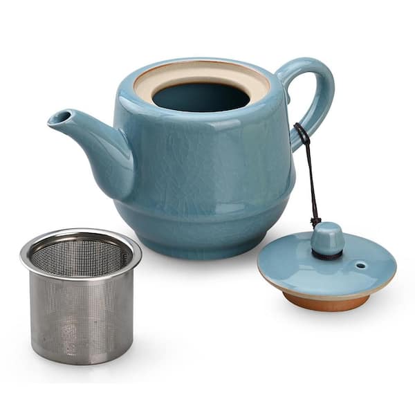 15.80 oz. 2-Cup Teapots, Teapot with Infuser Ceramic Tea Pot with Removable Stainless Steel Filter for Loose Tea, Blue