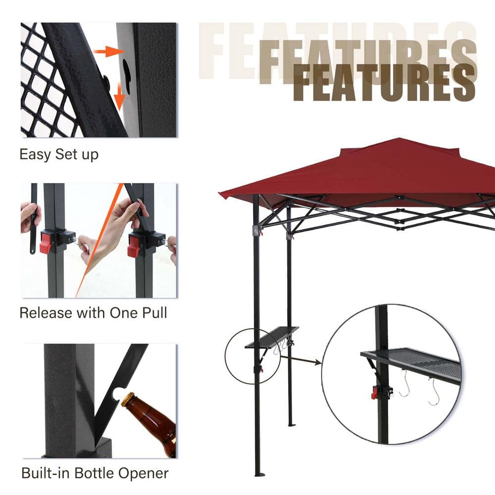 Red and Black Steel Patio Grill Gazebo Canopy, 8 ft x 5 ft
