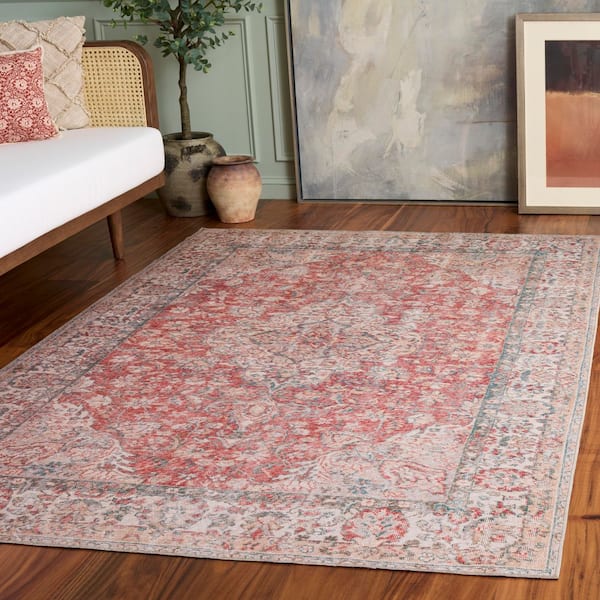 Vintage Heriz 8 ft. x 10 ft. Red/Beige Distressed Oriental Washable Area Rug