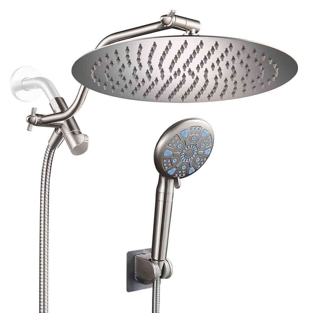 Rainfull 2-in-1 9-Spray Patterns with 2.5 GPM 12 in. Wall Mount Dual Shower Head and Handheld Shower Head in Nickel price history on PriceWatchPro