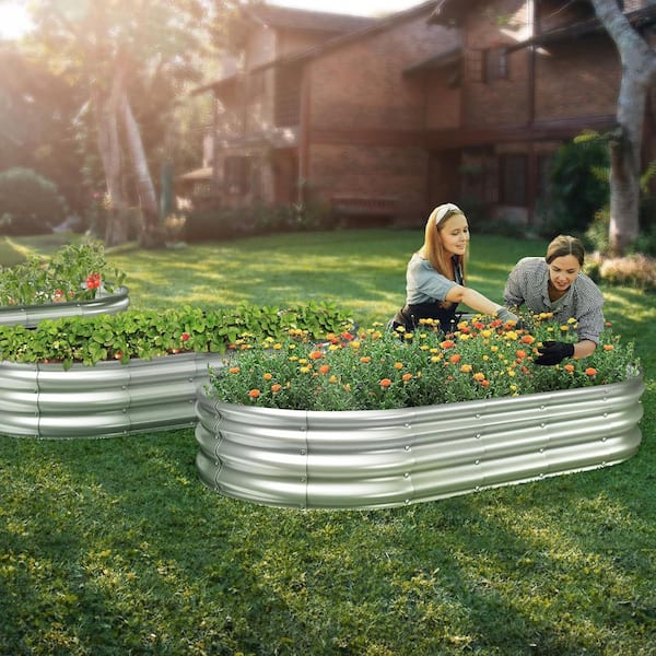 6x3x1 ft. Galvanized Steel Raised Garden Bed Planter Box - Outdoor Oval Metal Frame for Vegetables/Flowers