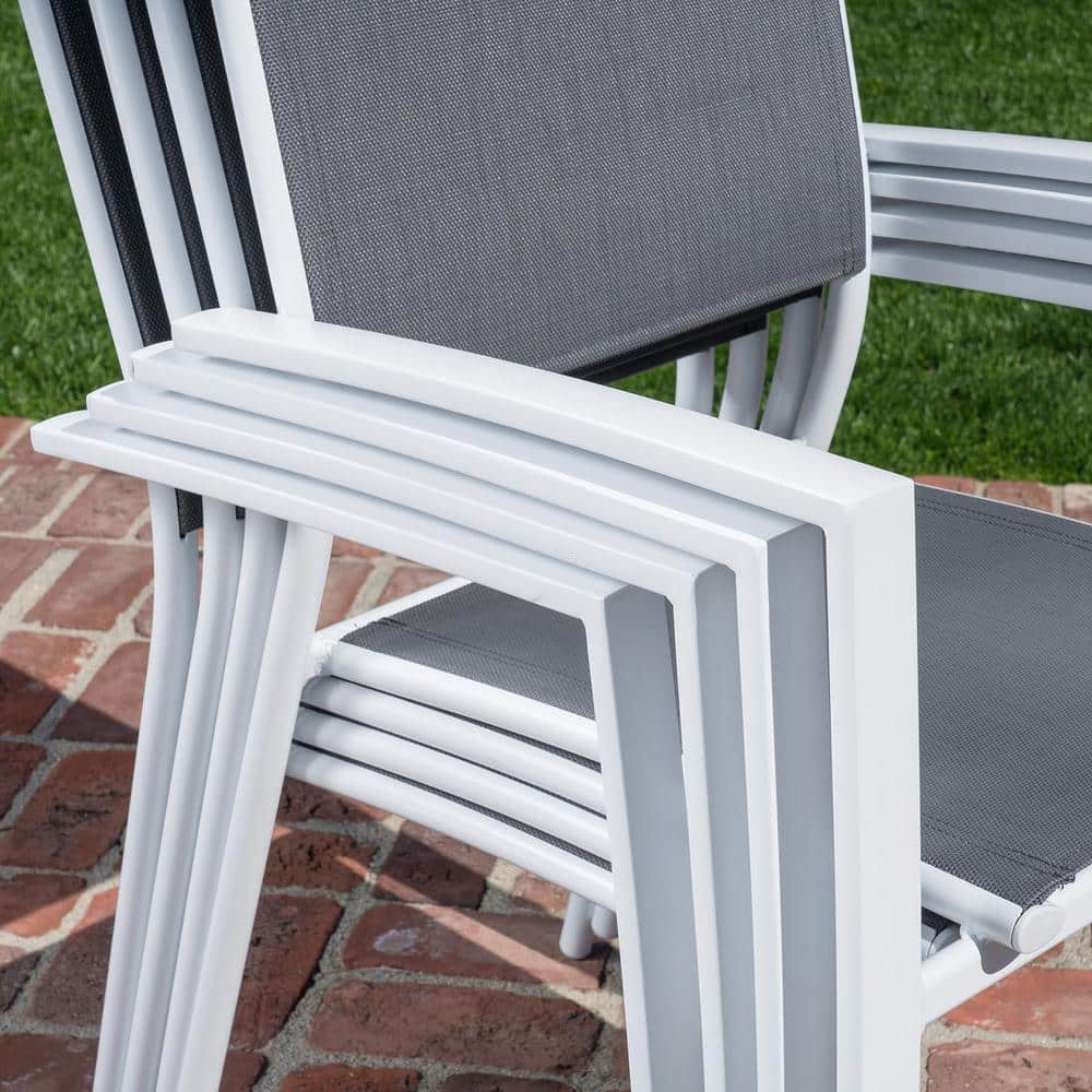 Nova 11-Piece Gray and White Aluminum Outdoor Dining Set