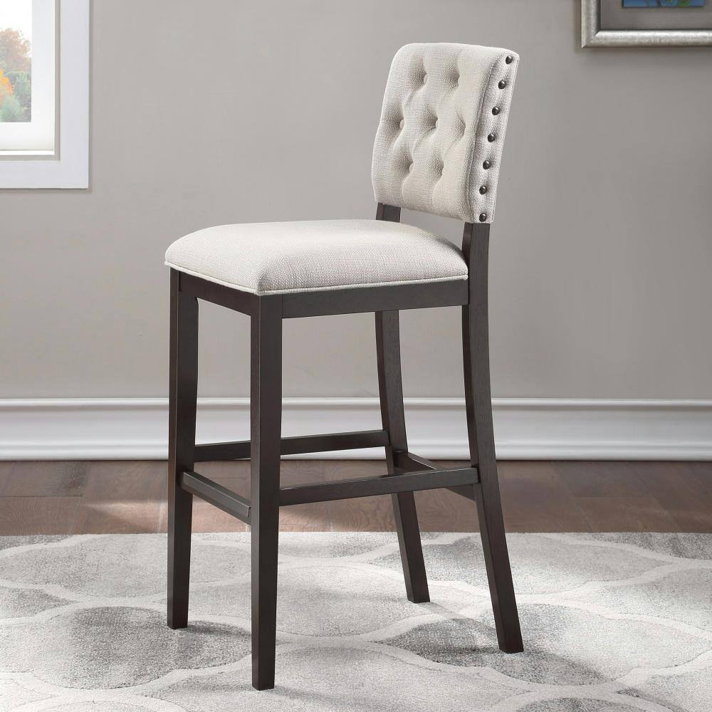 Lynwood Transitional Cream and Walnut Bar Stool with Bronze Accents