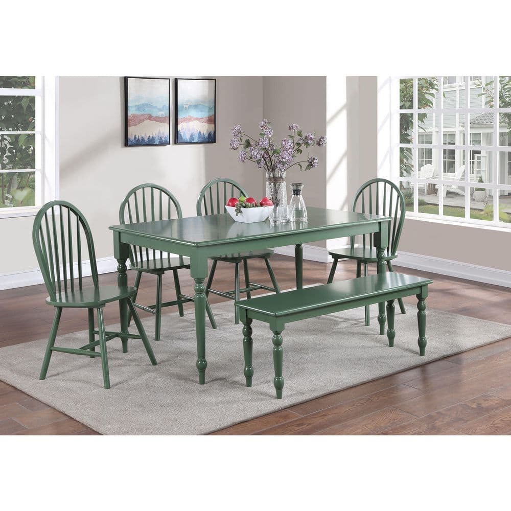 Equestrian Green High Back Rubberwood Slat Side Chair Set