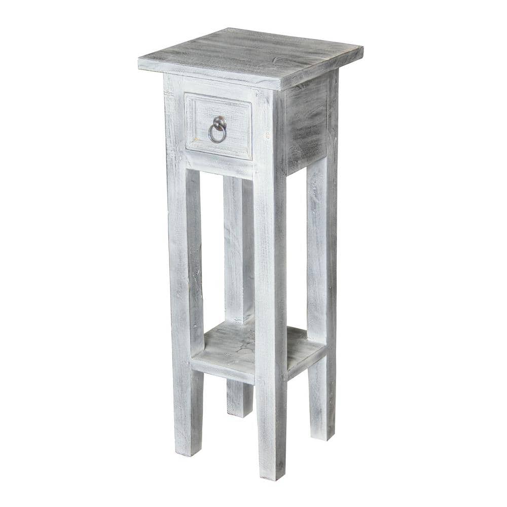 Sutter Whitewash Square Wood Accent Table with Storage