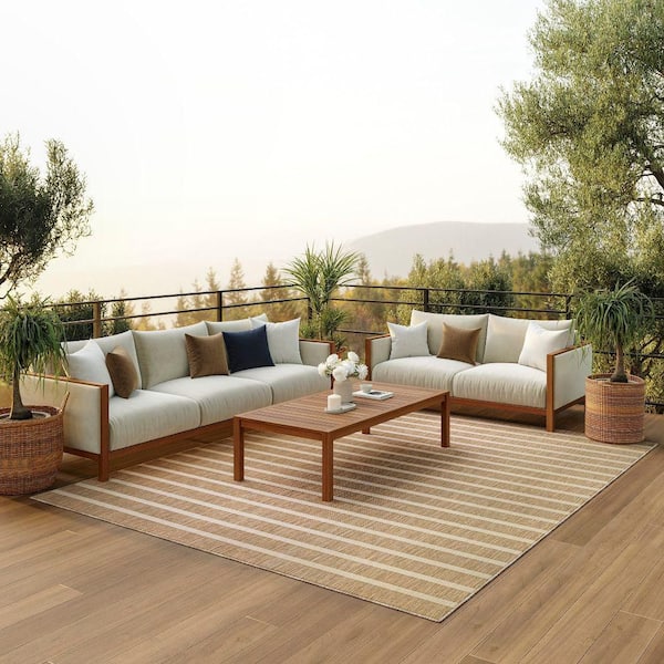 Positano Beige Ivory 7 ft. x 10 ft. Stripes Contemporary Area Rug