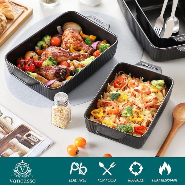 vancasso 4-Piece Black Rectangular Stoneware Baking Dish Set with