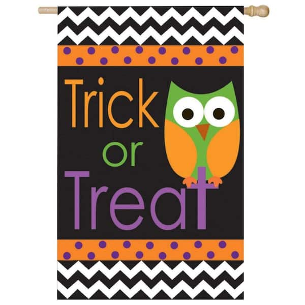 Evergreen 2 ft. x 4 ft. Regular Applique Trick or Treat Owl Flag