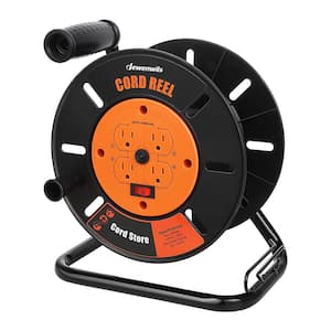 Heavy-Duty Hand Wind 100 ft. 14/3,16/3 Gauge 10Amp Retractable Extension Cord Reel with 4 Grounded Outlets