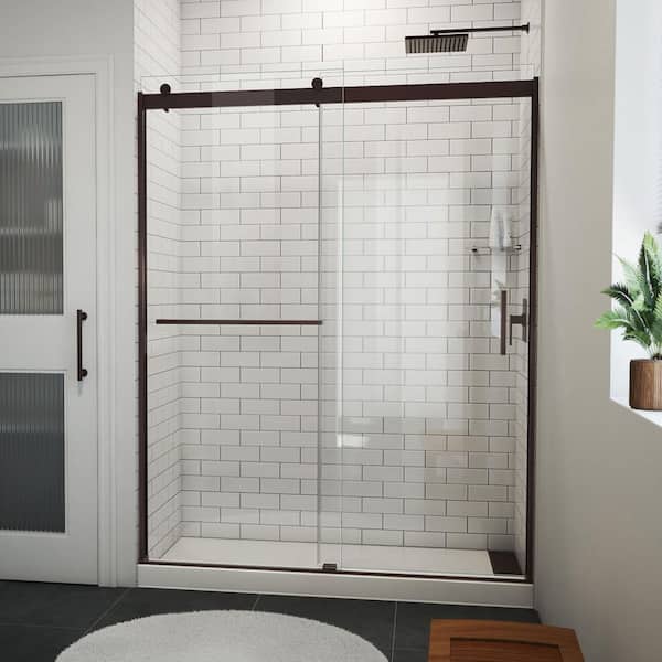 Sapphire-V 60 in. W x 76 in. H Sliding Semi Frameless Bypass Shower Door in Oil Rubbed Bronze with Clear Glass