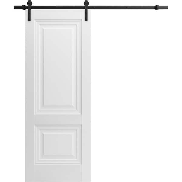28 in. x 80 in. 1 Panel Frosted Glass White Solid Wood Sliding Barn Door with Hardware Kit