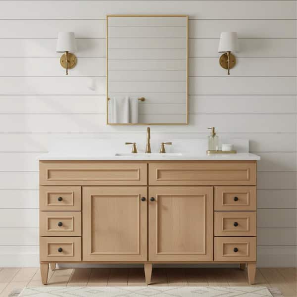 McKinlay 61 in. Single Sink Cashew Brown Freestanding Bath Vanity with White Ice Quartz Top Assembled
