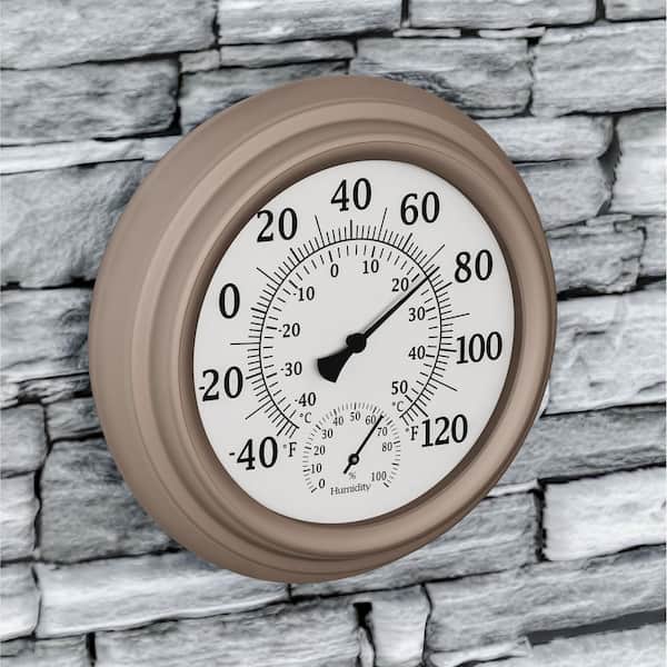 Villacera Indoor/Outdoor Quartz Wall Clock Thermometer Hygrometer 18 Copper, Size: 18 inch Diameter
