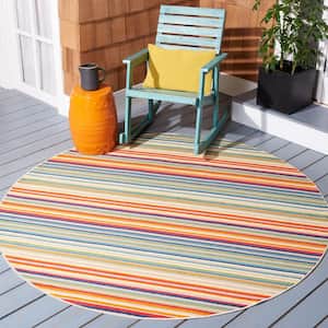 Cabana Ivory/Green 7 ft. x 7 ft. Striped Indoor/Outdoor Patio  Round Area Rug