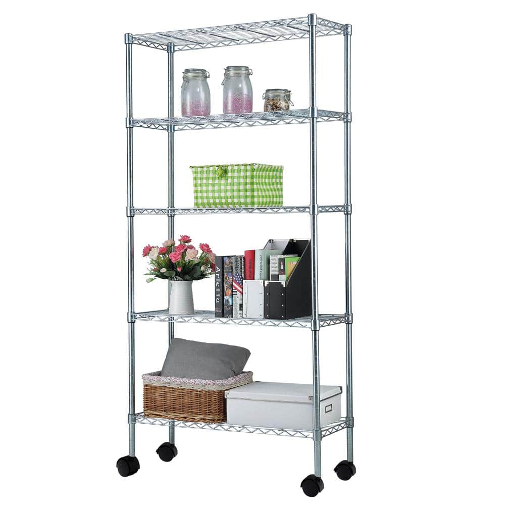 Silver 5-Tier Heavy Duty Metal Garage Storage Shelving Unit