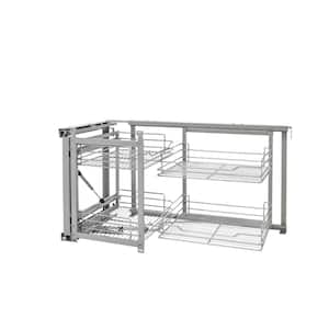 15 in. Blind Corner Cabinet Pull-Out Chrome 2-Tier Wire Basket Organizer  with Soft-Close Slides
