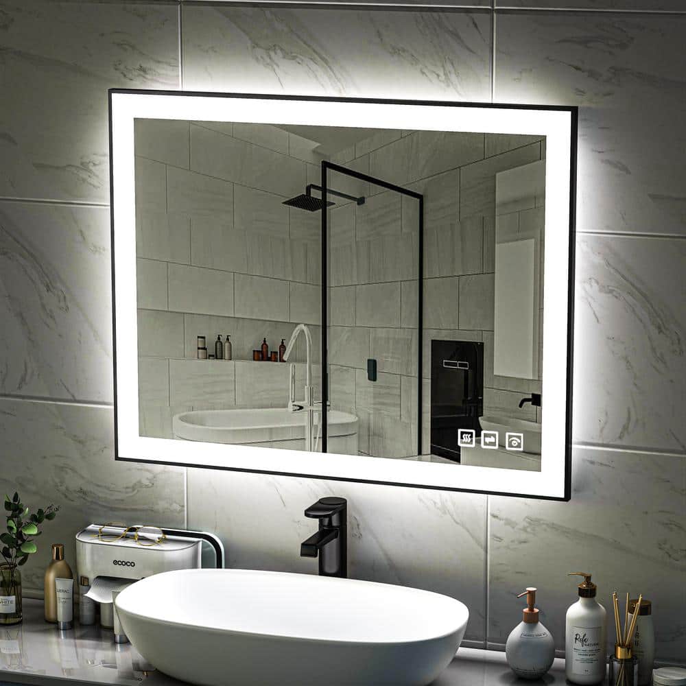 40 in. Black Frameless LED Bathroom Vanity Mirror