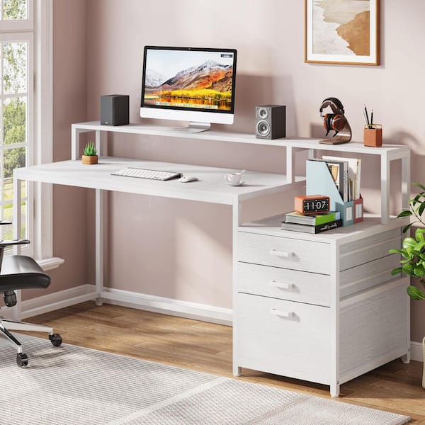 BYBLIGHT Capen 63 in. Rectangle White Engineered Wood Computer