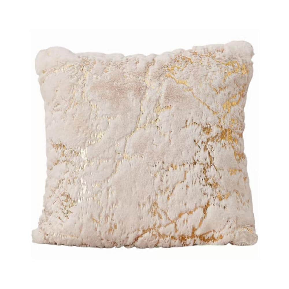 Decorative Beige Gold Chinchilla Faux Fur Gilded 22 in. x 22 in. Throw Pill