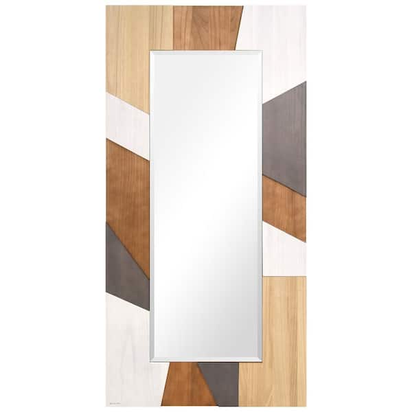 Modern Geometric Hand Made Solid Paulownia Wood Beveled Leaner Mirror, 79 in. x 40 in.