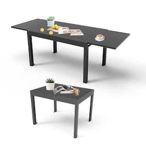 Dark Brown Rectangular Aluminum Outdoor Dining Table withExtension 35 in. to 71 in. D x 35.4 in. W x 29.5 in. H