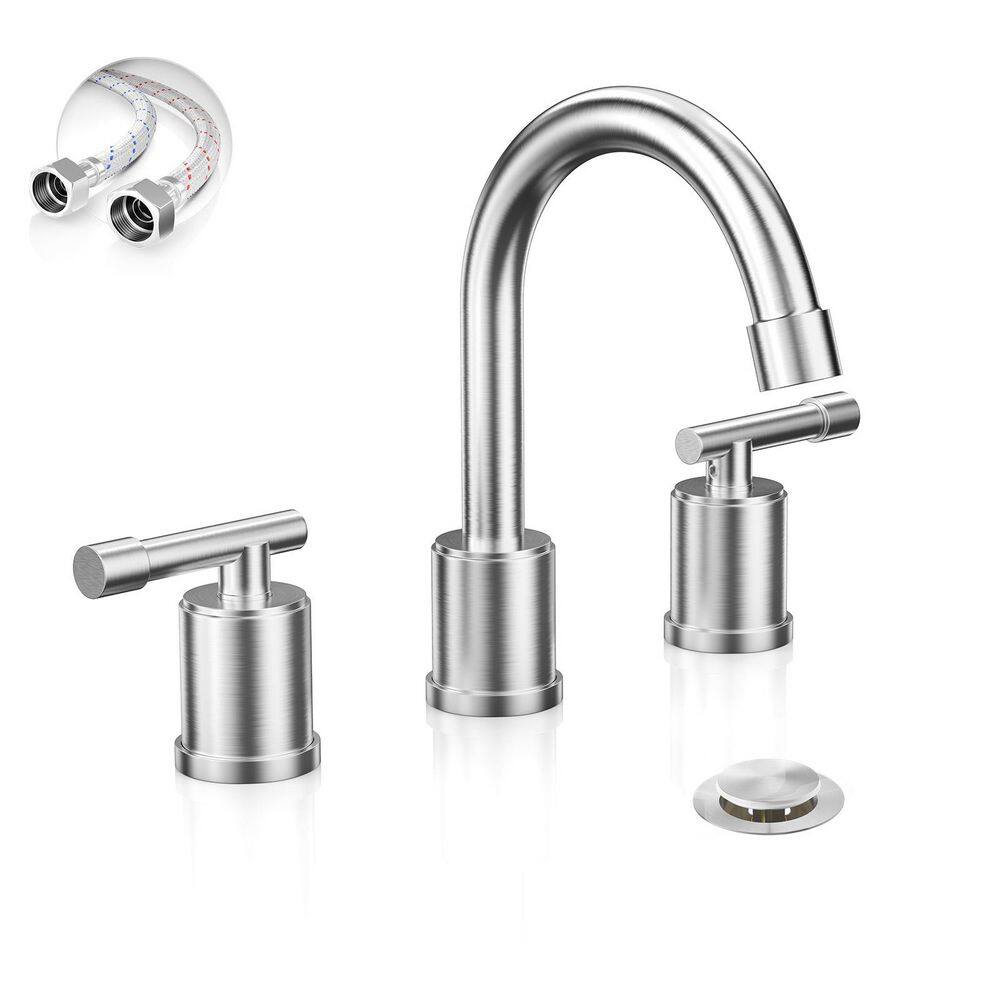 8 In Brushed Nickel Bath Faucet，3 Holes 2 Handles Widespread Stainless Steel Bath Sink Faucet with Metal Pop-Up Drain price history on PriceWatchPro